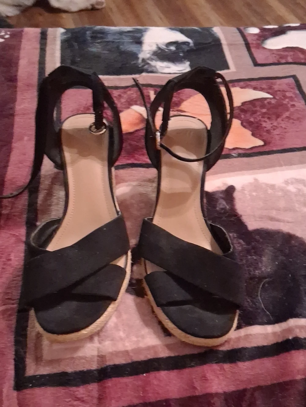 H&M Black Ankle-Strap Espadrille Wedge Sandals